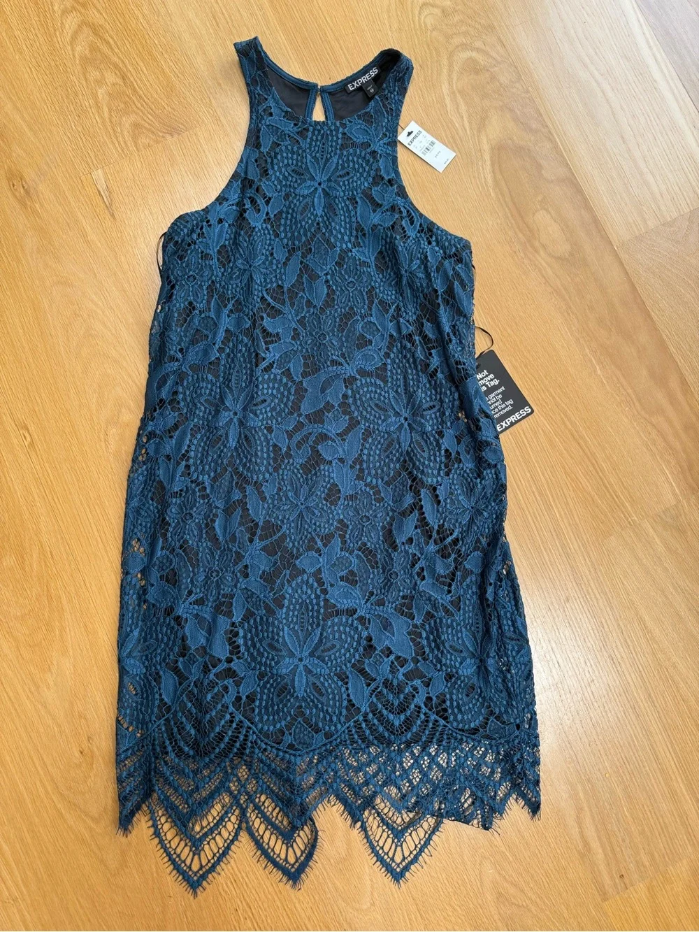 Express Dark Blue Lace Halter Dress
